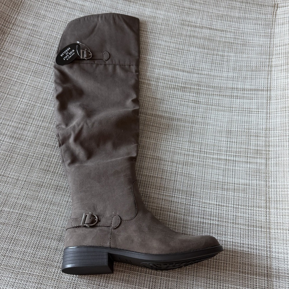 American Rag ADARRA Taupe Tan Beige Faux Leather Over The Knee Boots US 7.5 NEW